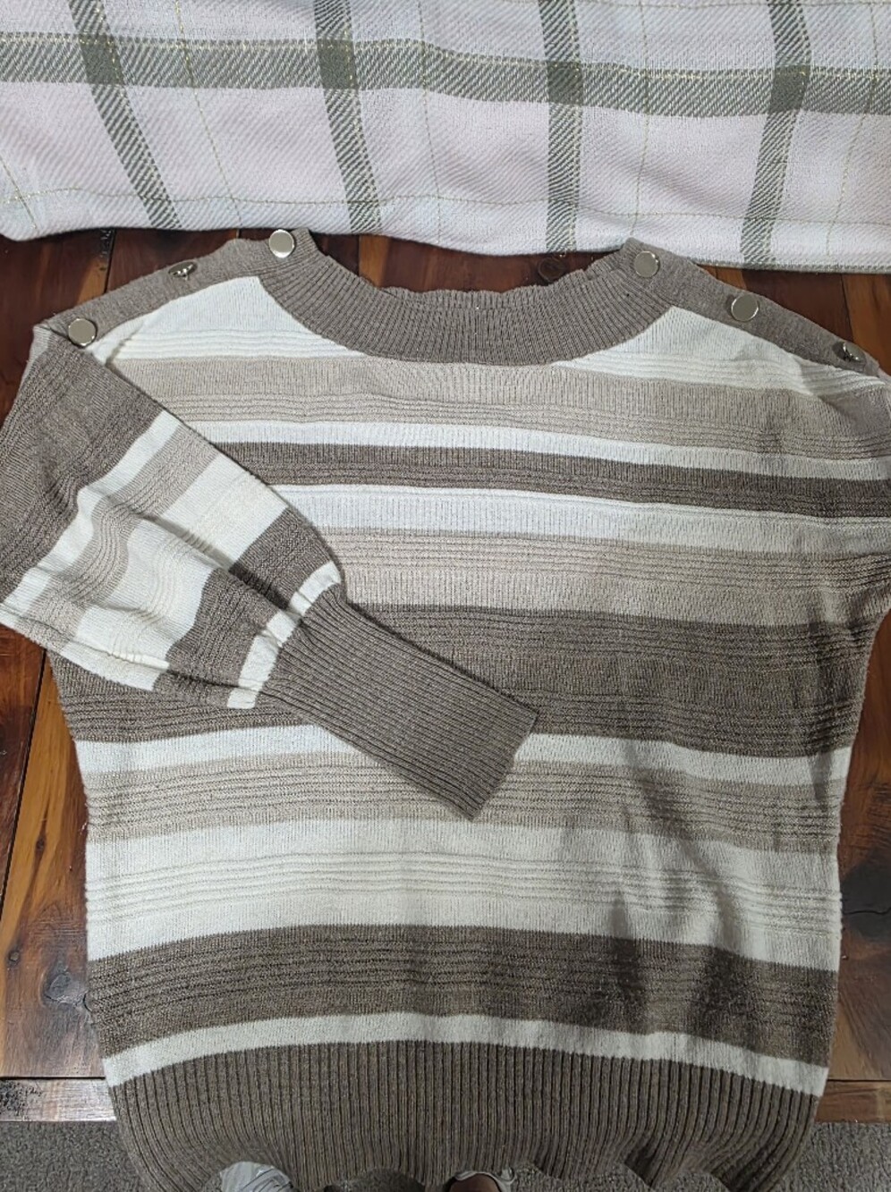 Striped Knit Sweater in Cream and Taupe XS NY&C